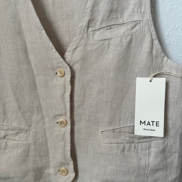 NWT Size XL Tan vneck Sleeveless Button Down Pockets Linen Vest - Mate the Label - Picture 3 of 15